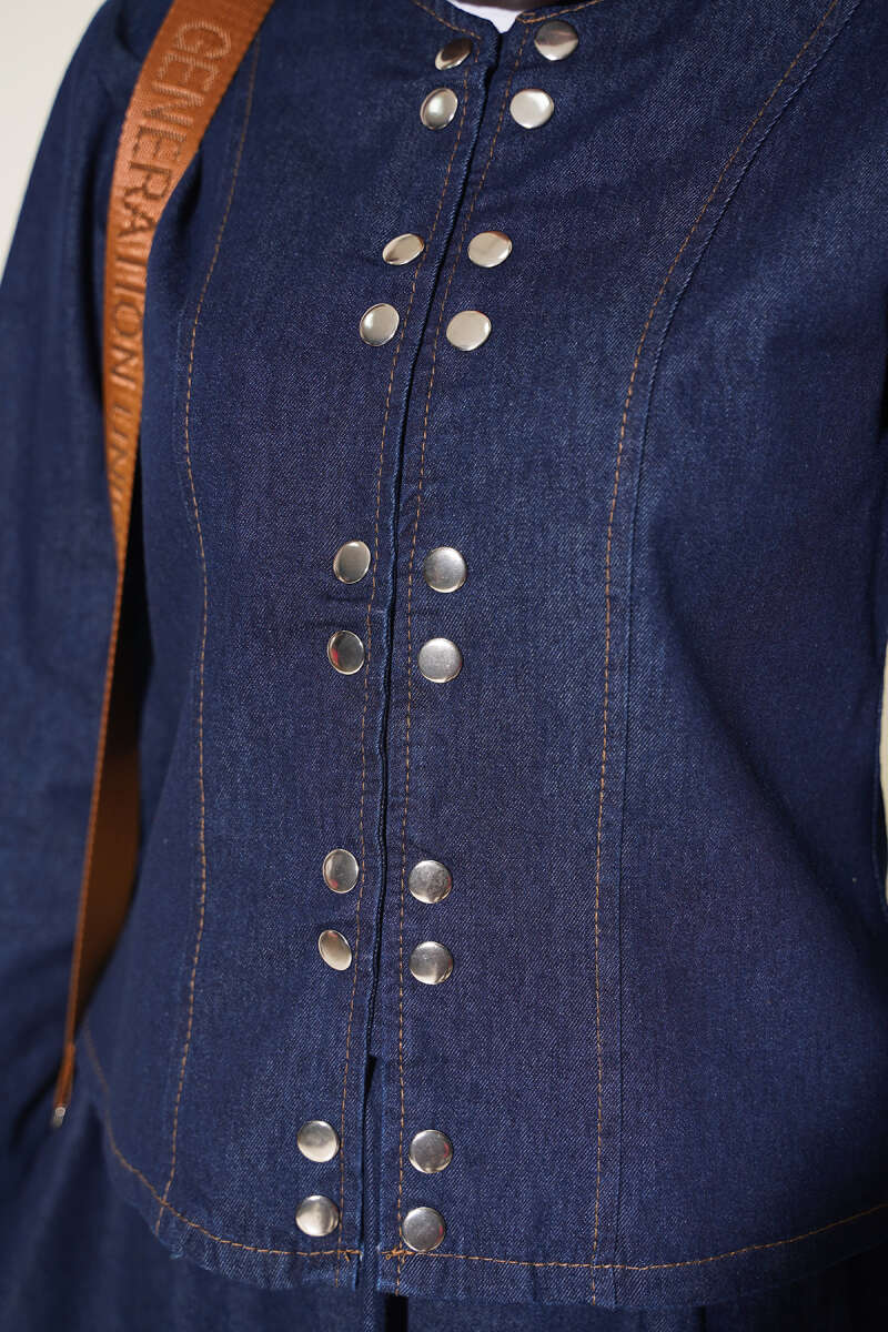 Two-Piece Skirt Set with Metal Snaps - Dark Blue