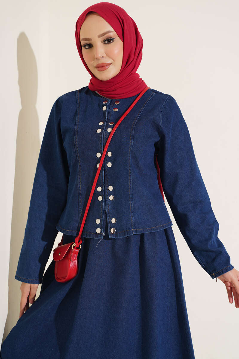 Two-Piece Skirt Set with Metal Snaps - Blue