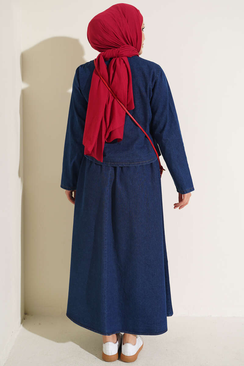 Two-Piece Skirt Set with Metal Snaps - Blue