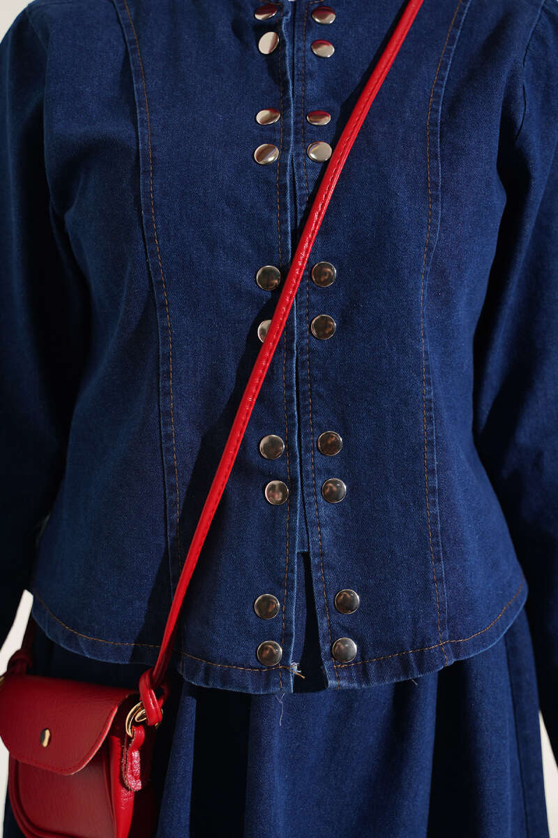 Two-Piece Skirt Set with Metal Snaps - Blue