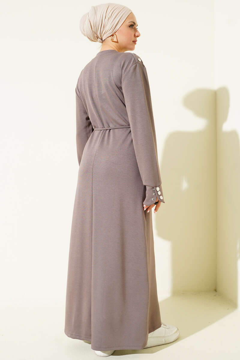 Lace-Up Dress with Metal Button Trim - Mink