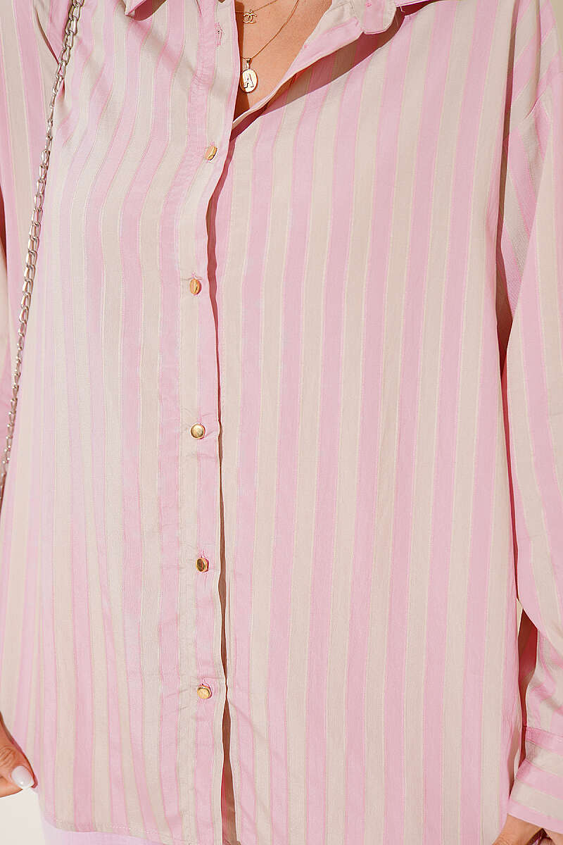 Loose Striped Shirt with Metal Buttons - Powder