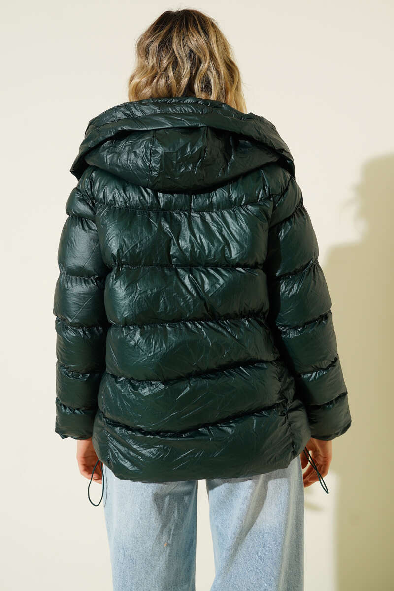 Puffer Coat with Metal Zip - Emerald