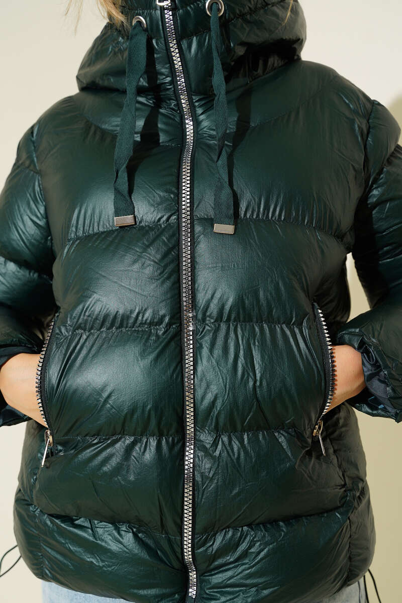Puffer Coat with Metal Zip - Emerald