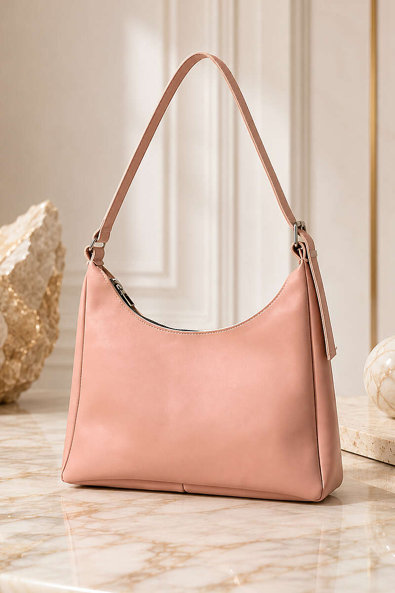 Zip Handbag with Metal Buckle - Powder