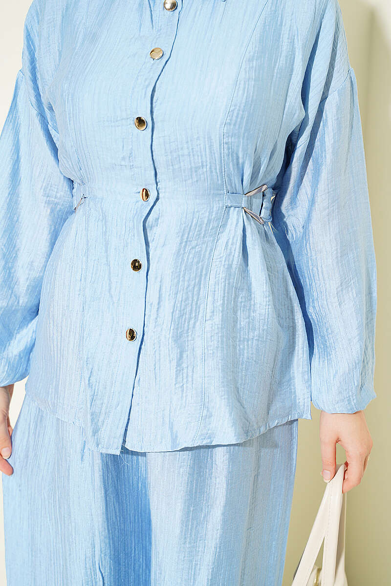 Two-Piece Set with Metal Buckle and Side Sashes - Blue