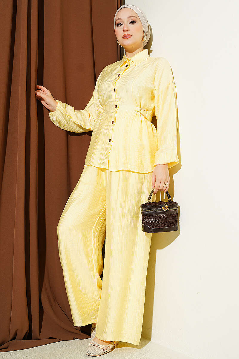 Two-Piece Set with Metal Buckle and Side Sashes - Yellow