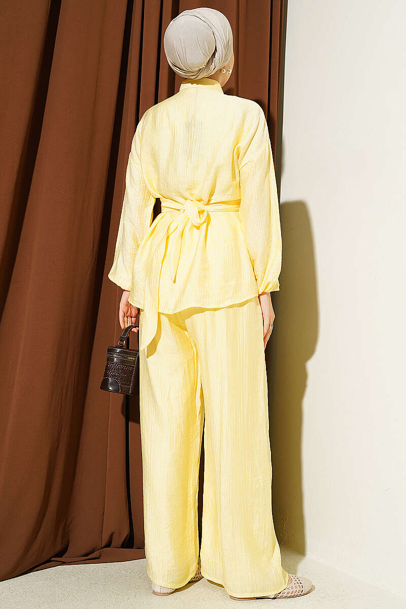 Two-Piece Set with Metal Buckle and Side Sashes - Yellow
