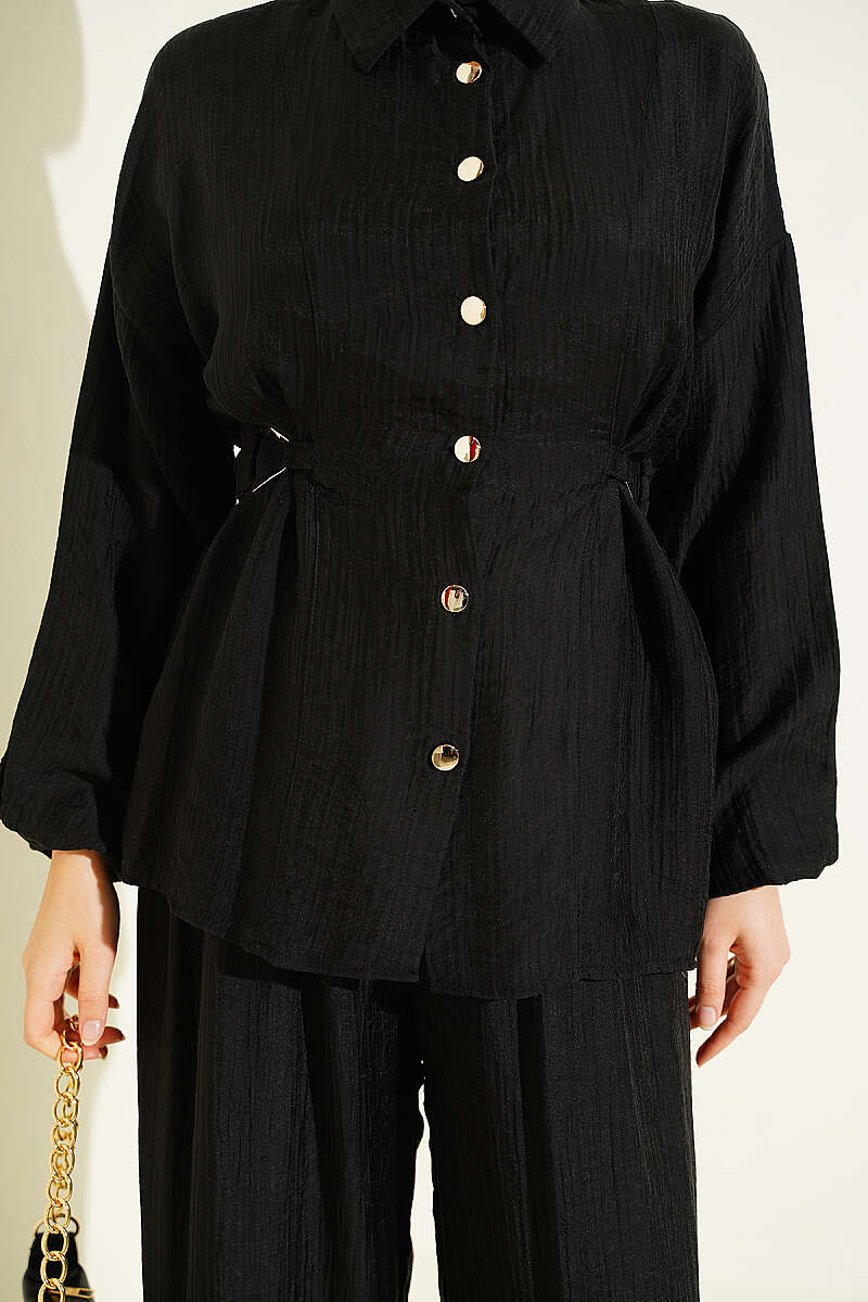 Two-Piece Set with Metal Buckle and Side Sashes - Black