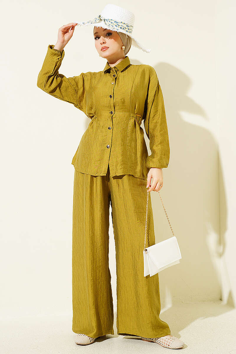 Two-Piece Set with Metal Buckle and Side Sashes - Olive