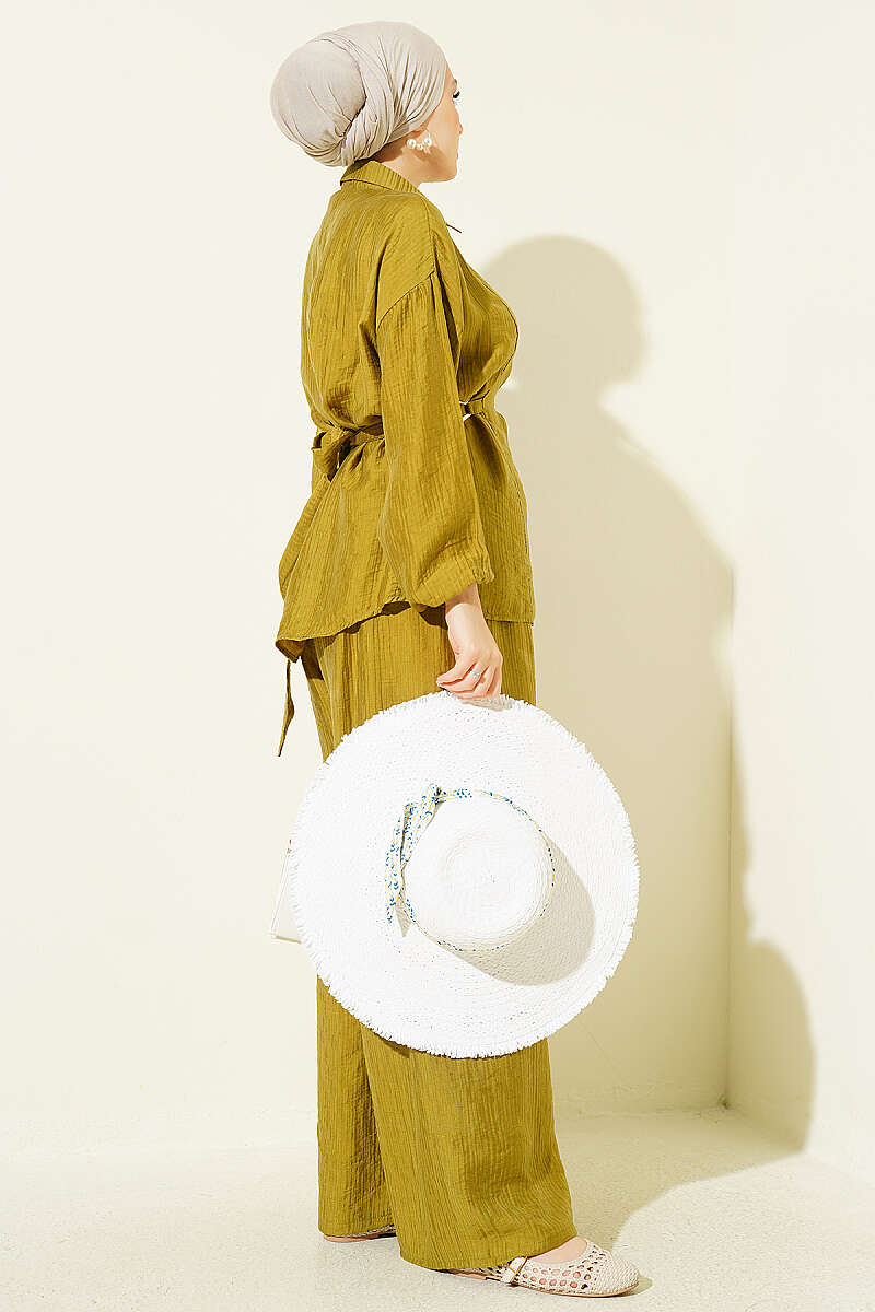 Two-Piece Set with Metal Buckle and Side Sashes - Olive