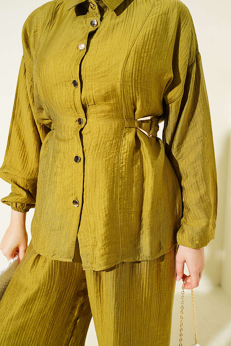 Two-Piece Set with Metal Buckle and Side Sashes - Olive