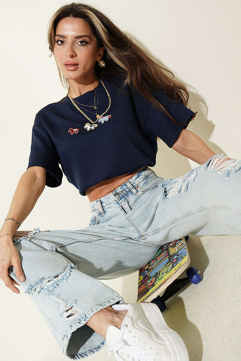 Pony Embroidered Modal T-Shirt - Navy