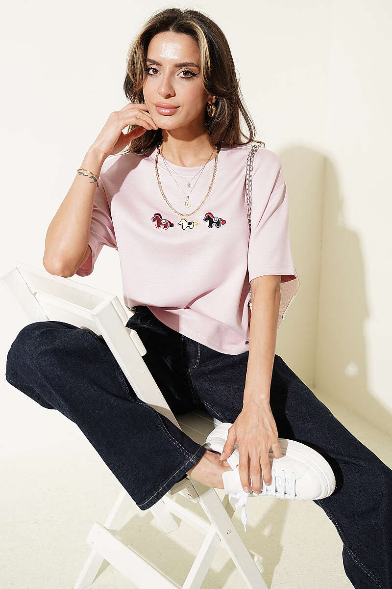 Pony Embroidered Modal T-Shirt - Pink