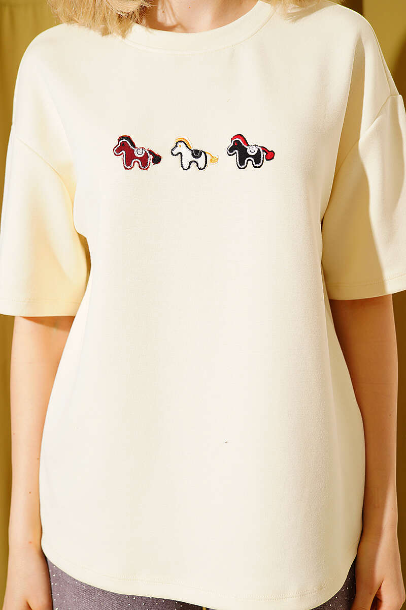 Pony Embroidered Modal T-Shirt - Yellow
