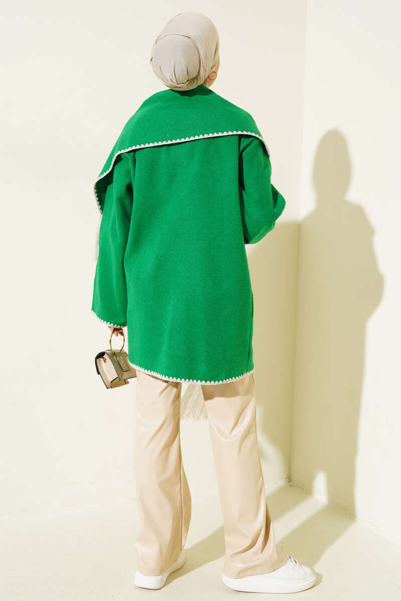 Shell-Stitch Jacket with Scarf - Green
