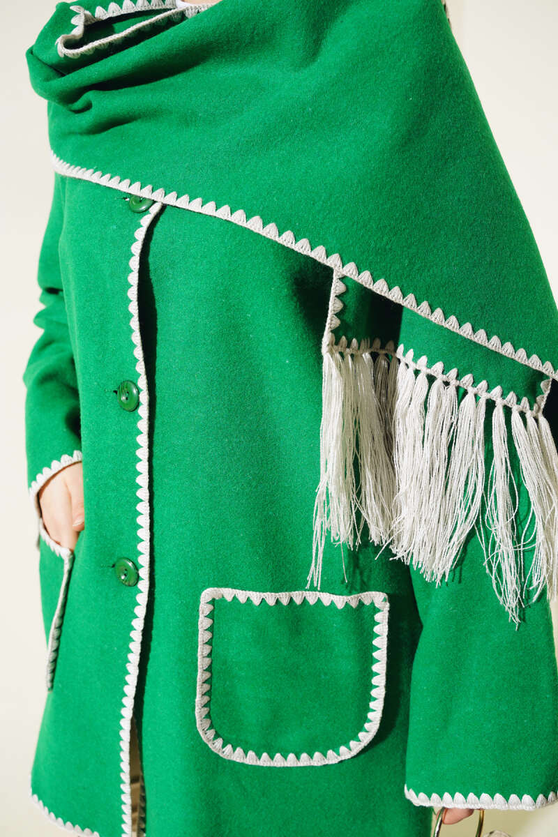 Shell-Stitch Jacket with Scarf - Green