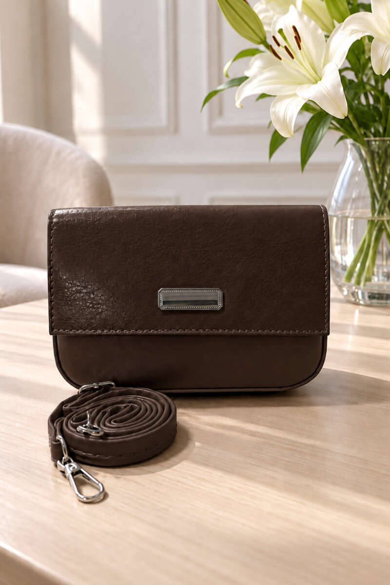 Magnetic Flap Crossbody Bag - Dark Brown