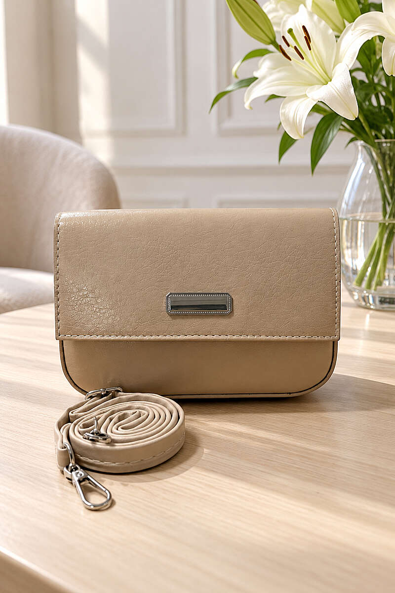 Magnetic Flap Crossbody Bag - Beige