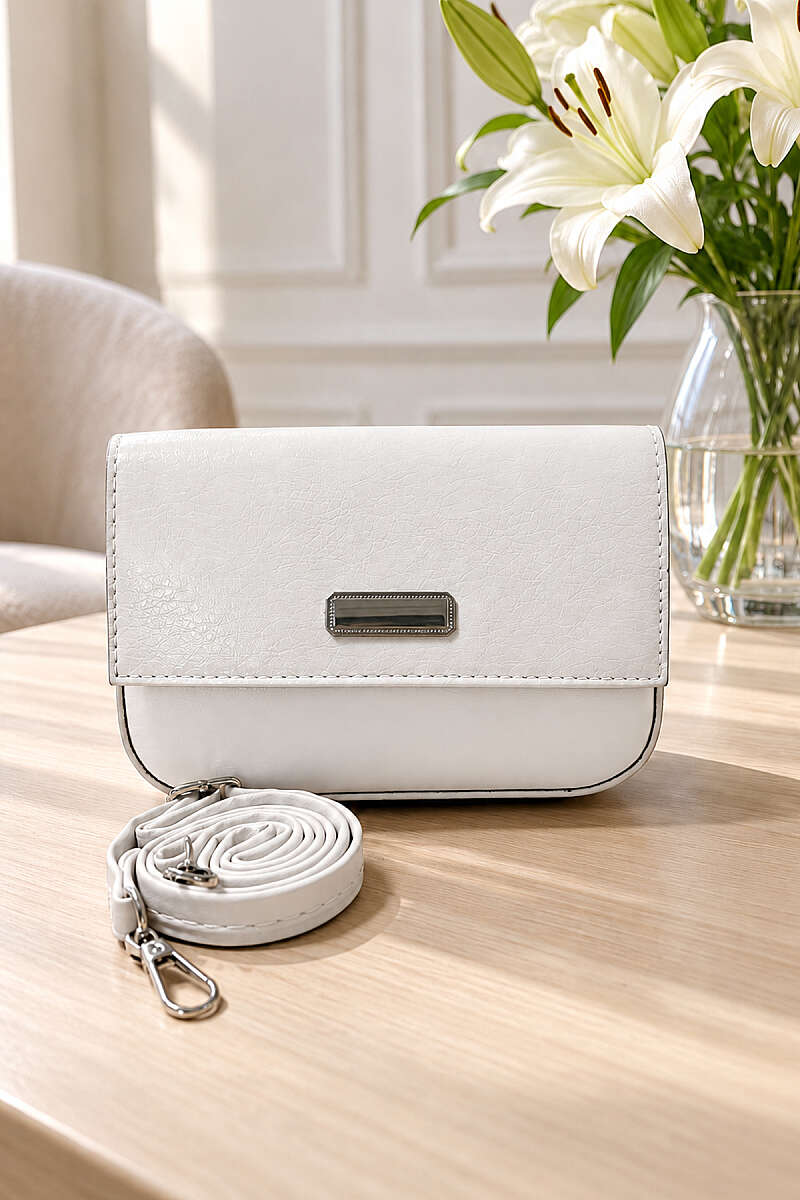 Magnetic Flap Crossbody Bag - White