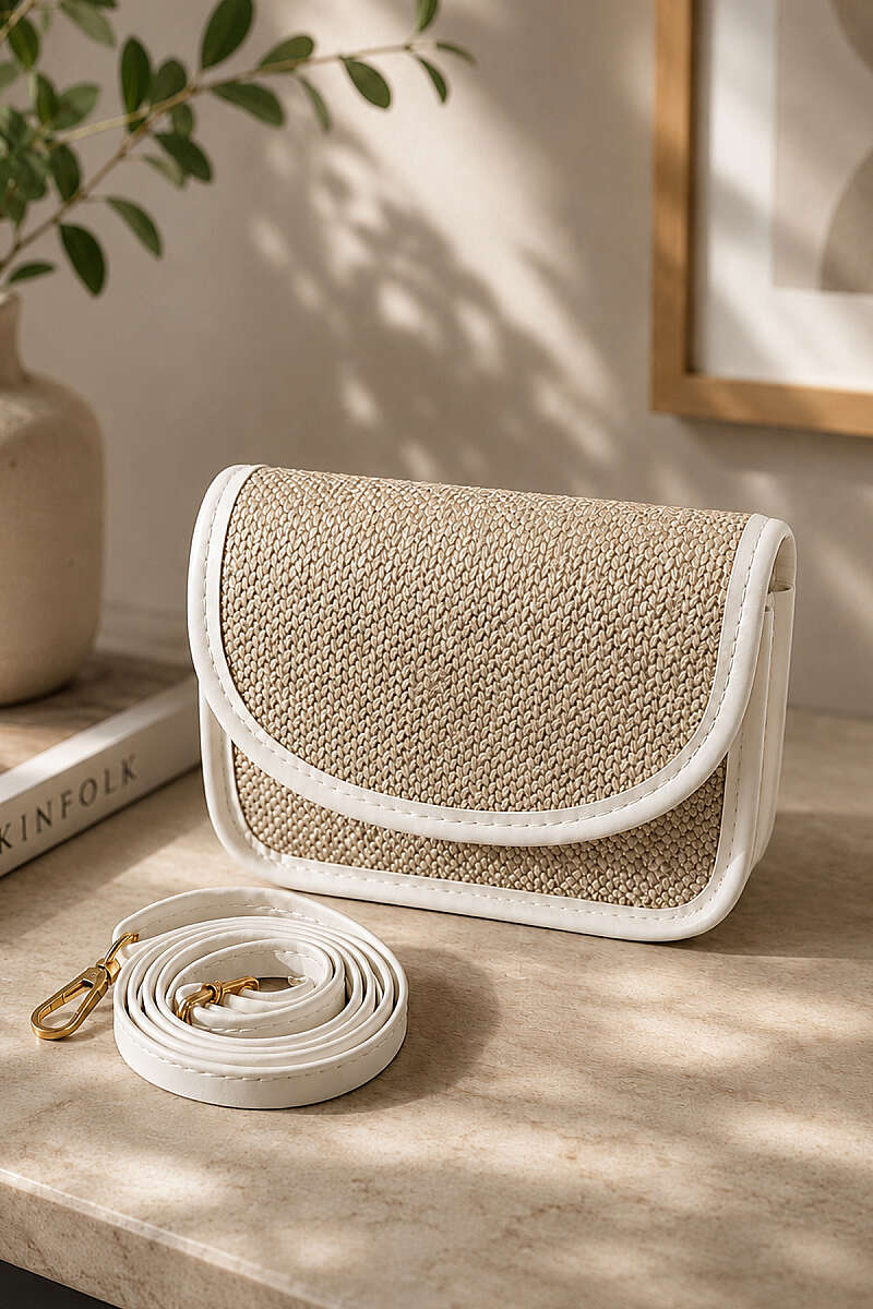 Magnetic Straw Block Bag - White