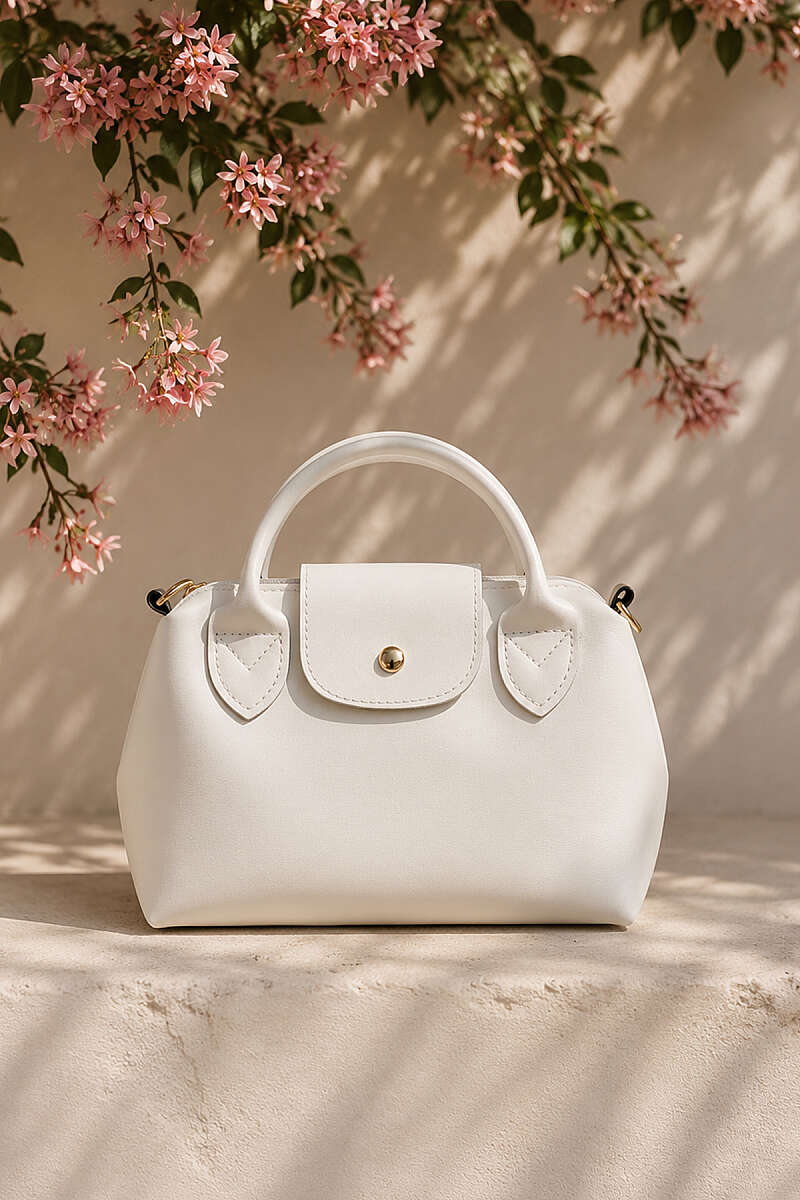 Mini Magnetic Handbag with Trim - White