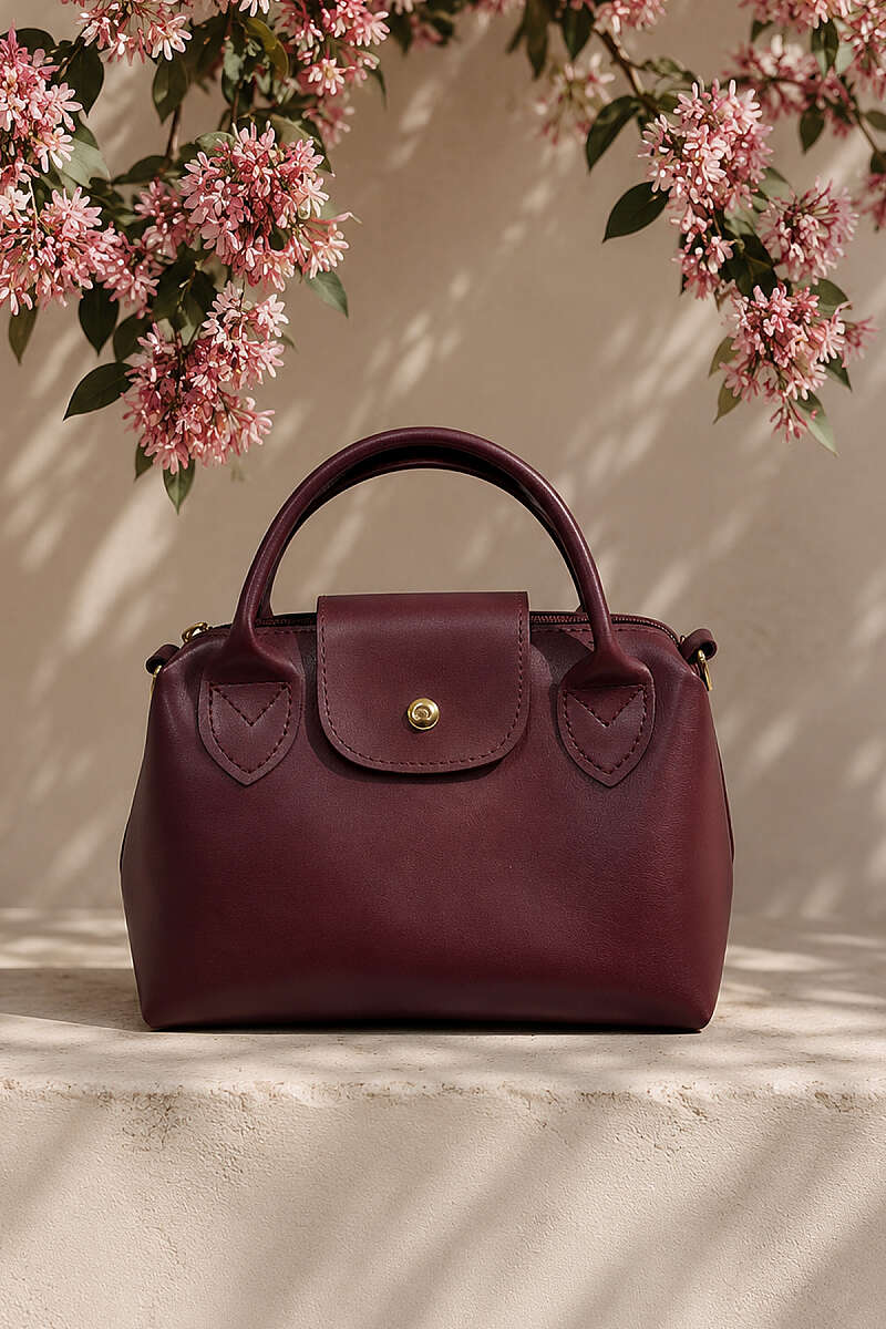 Mini Magnetic Handbag with Trim - Burgundy