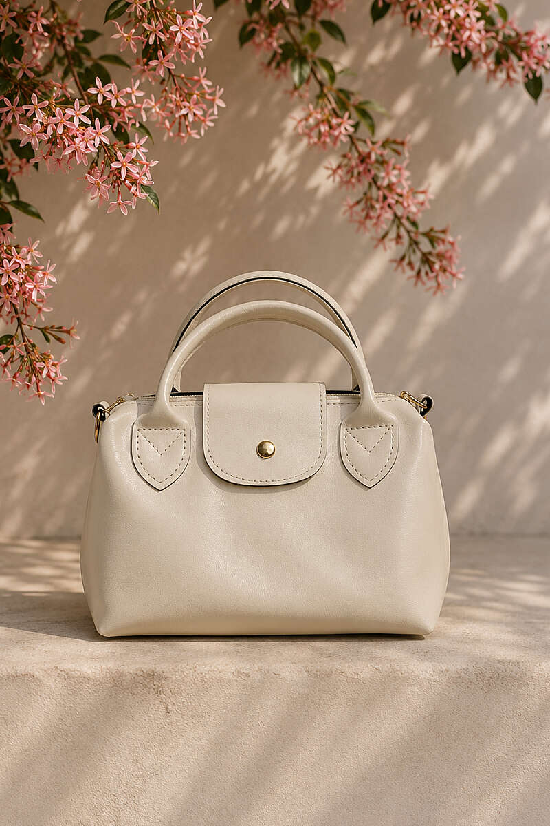 Mini Magnetic Handbag with Trim - Bone