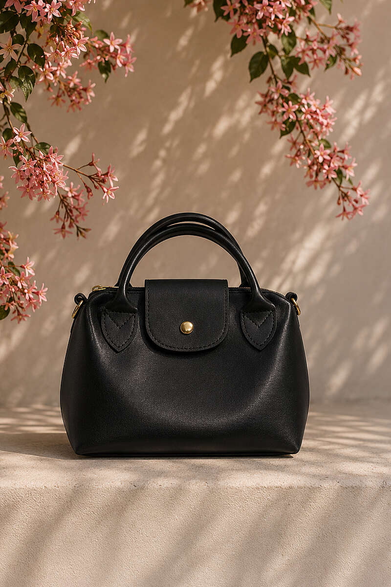 Mini Magnetic Handbag with Trim - Black