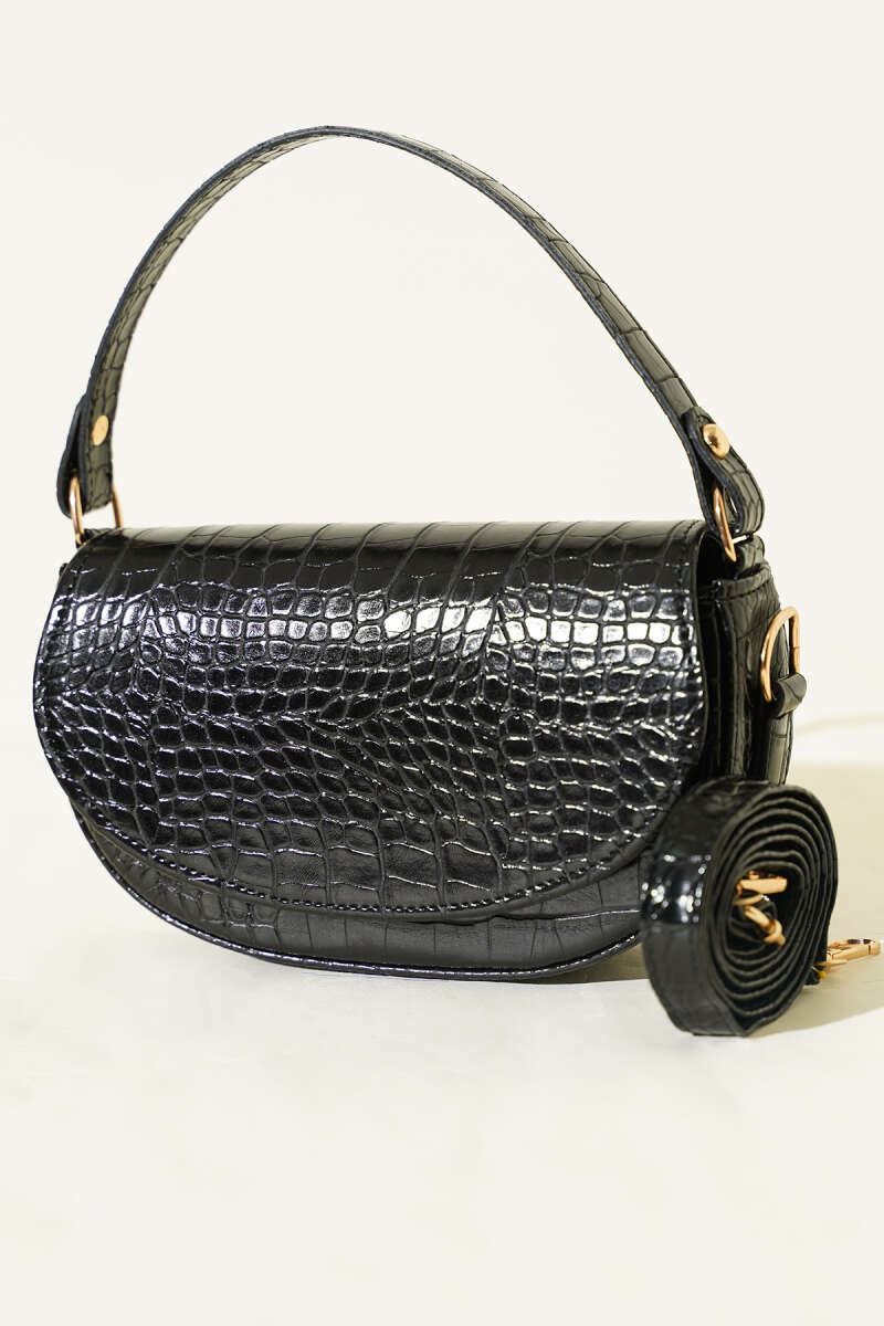 Oval Magnetic Handbag - Black Croc