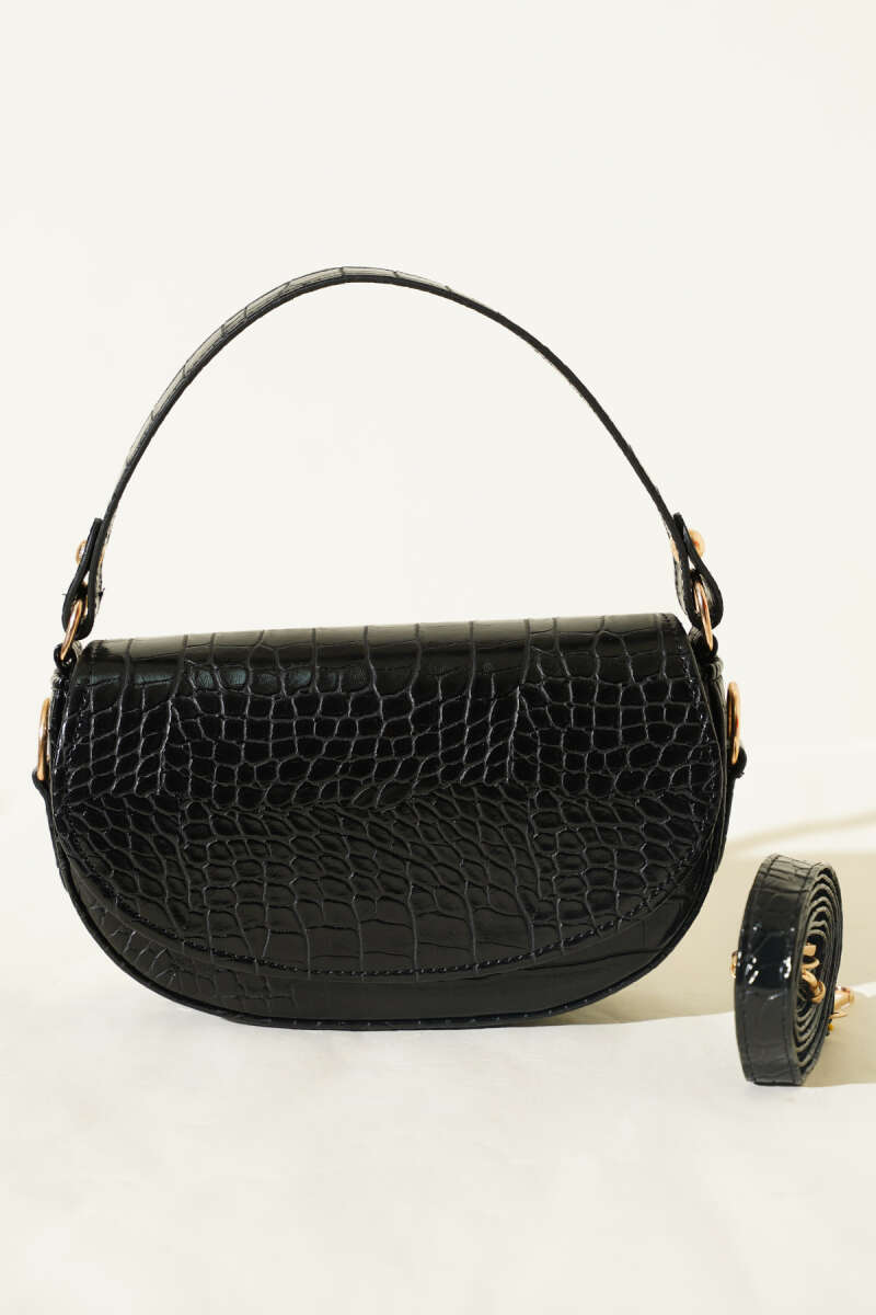 Oval Magnetic Handbag - Black Croc
