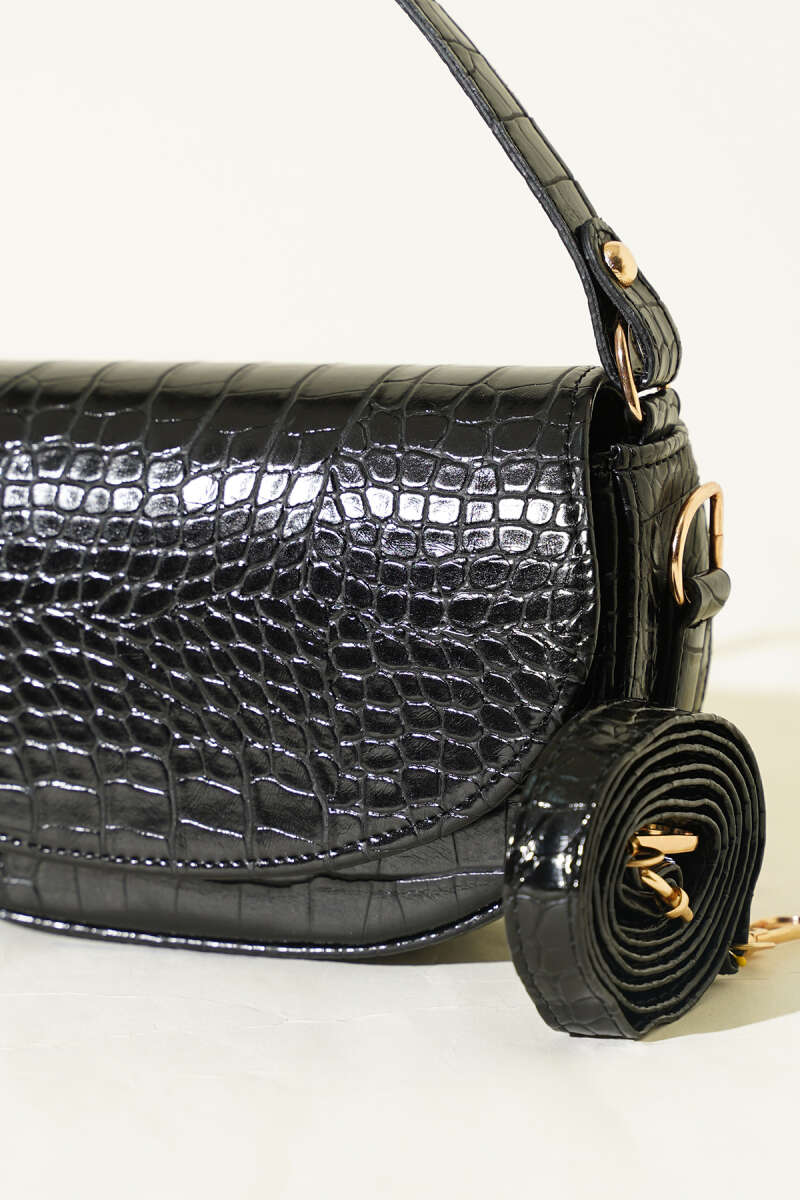Oval Magnetic Handbag - Black Croc