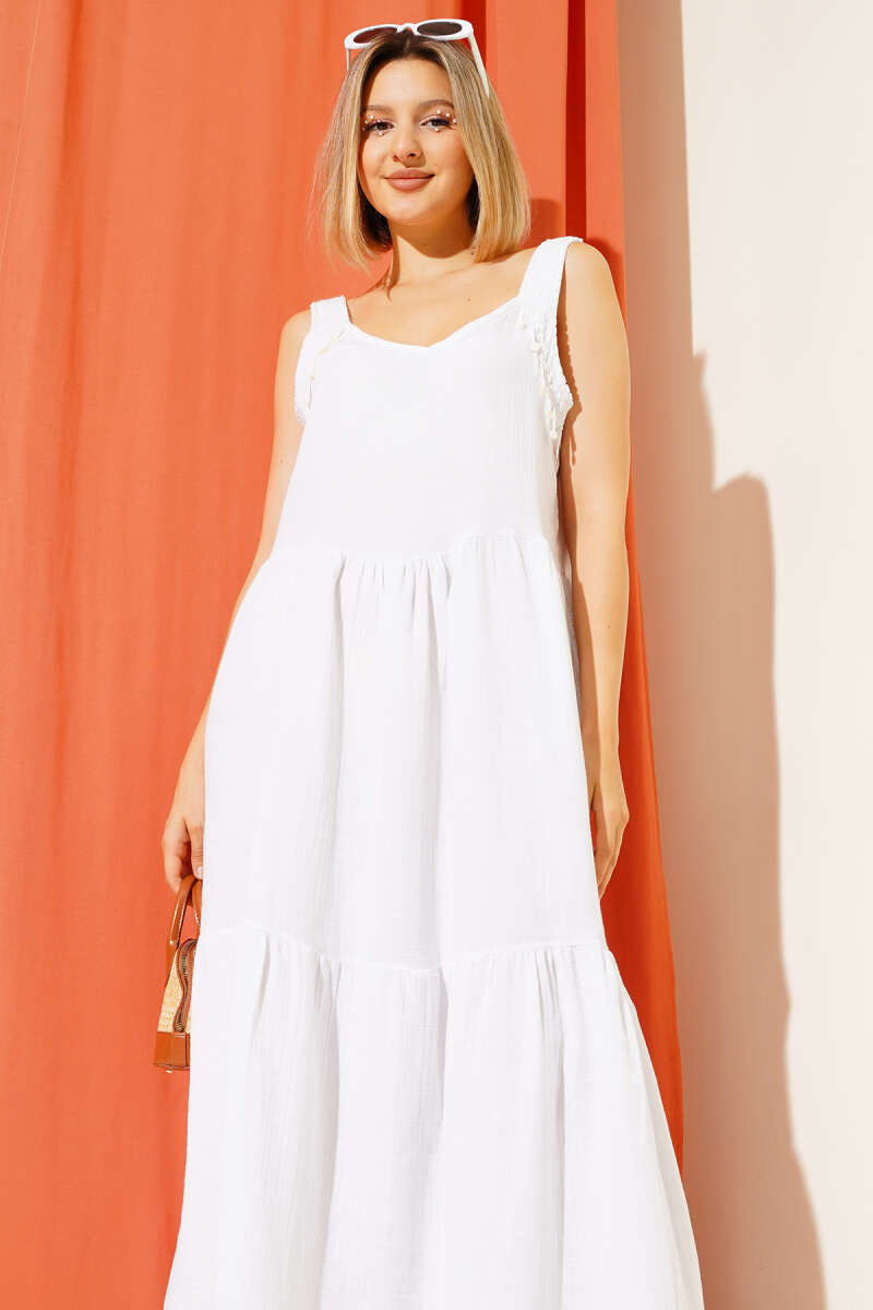 Dress with Mini Bead Detail - White