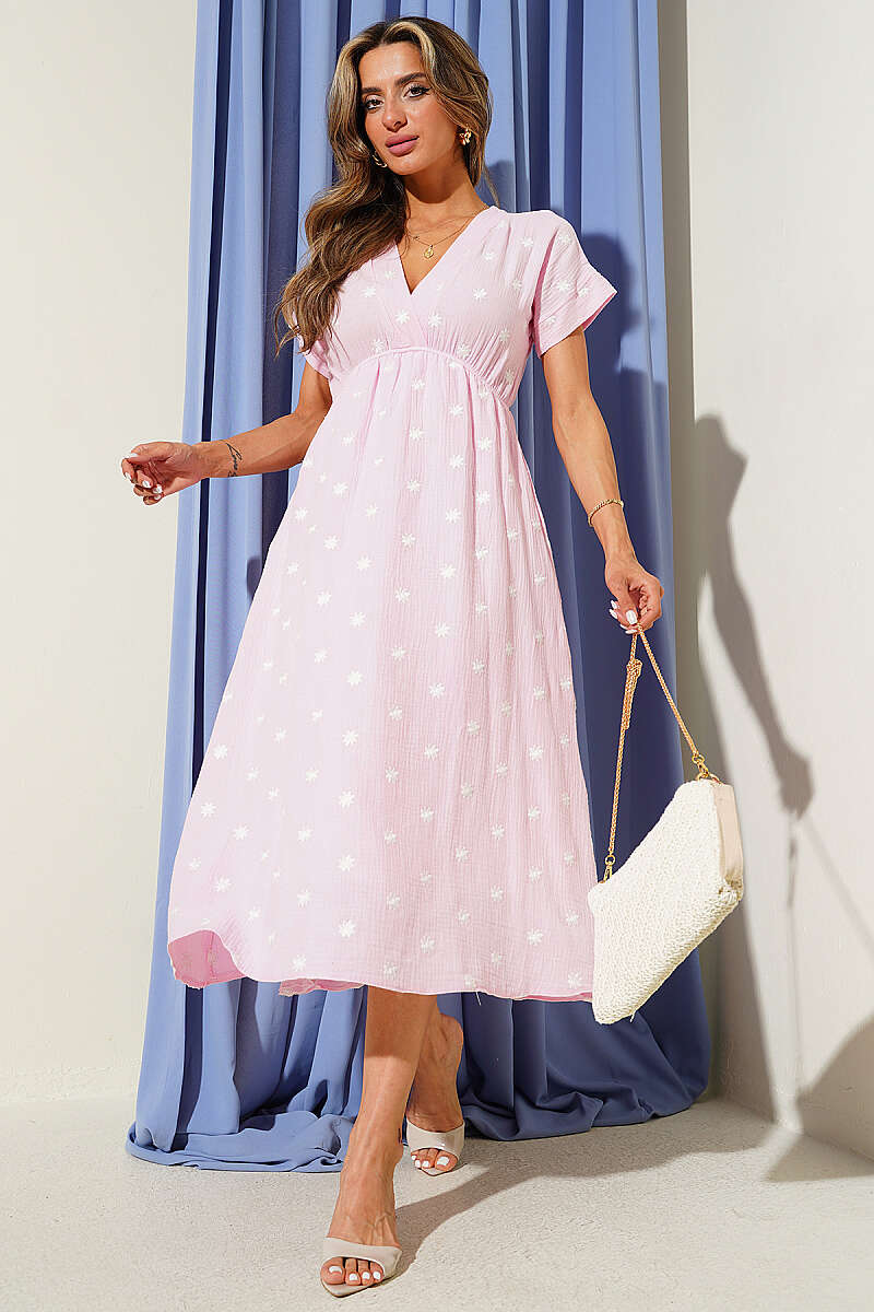 Ditsy Floral Midi Dress - Pink