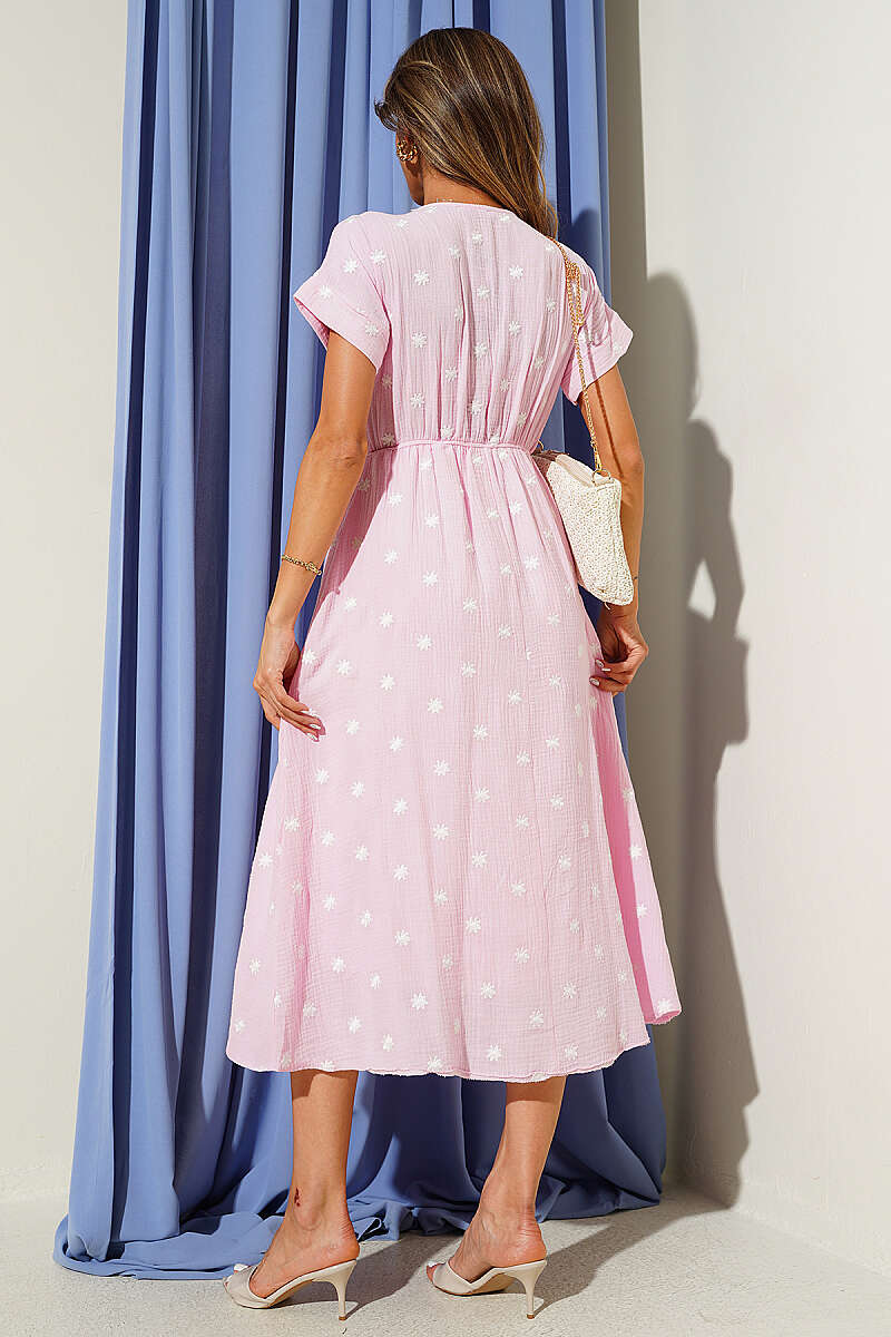 Ditsy Floral Midi Dress - Pink