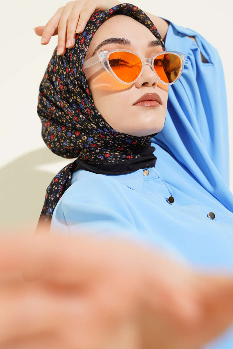 Mini Floral Scarf - Black-Blue