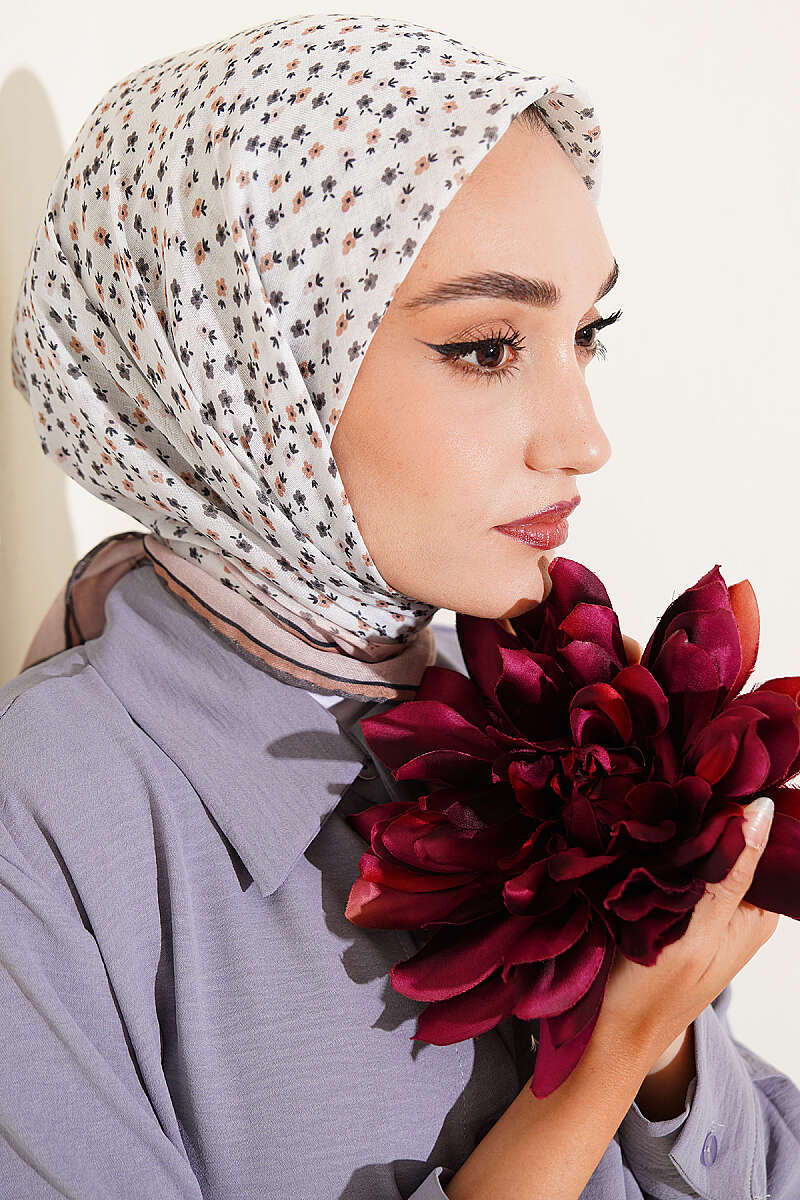 Mini Floral Striped Scarf - White