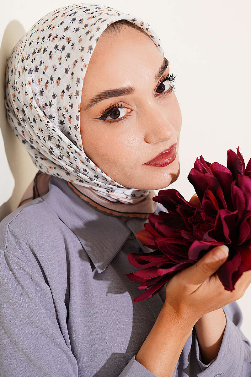 Mini Floral Striped Scarf - White