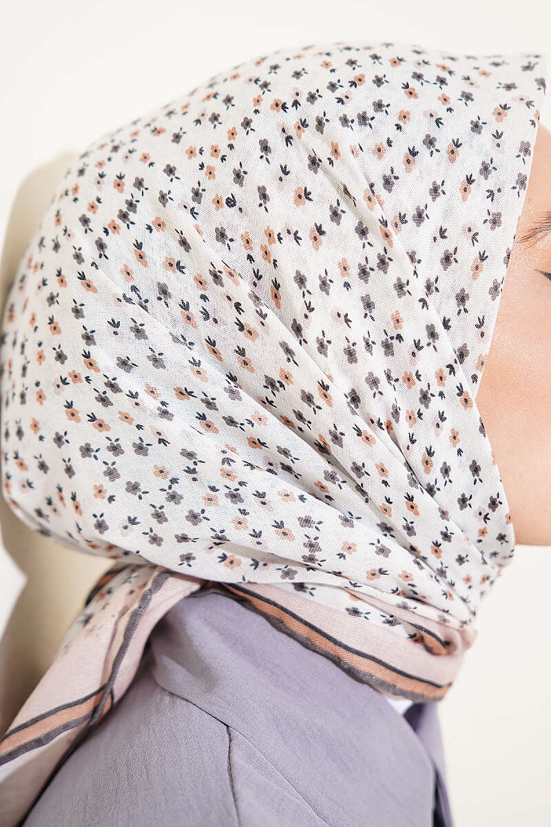 Mini Floral Striped Scarf - White