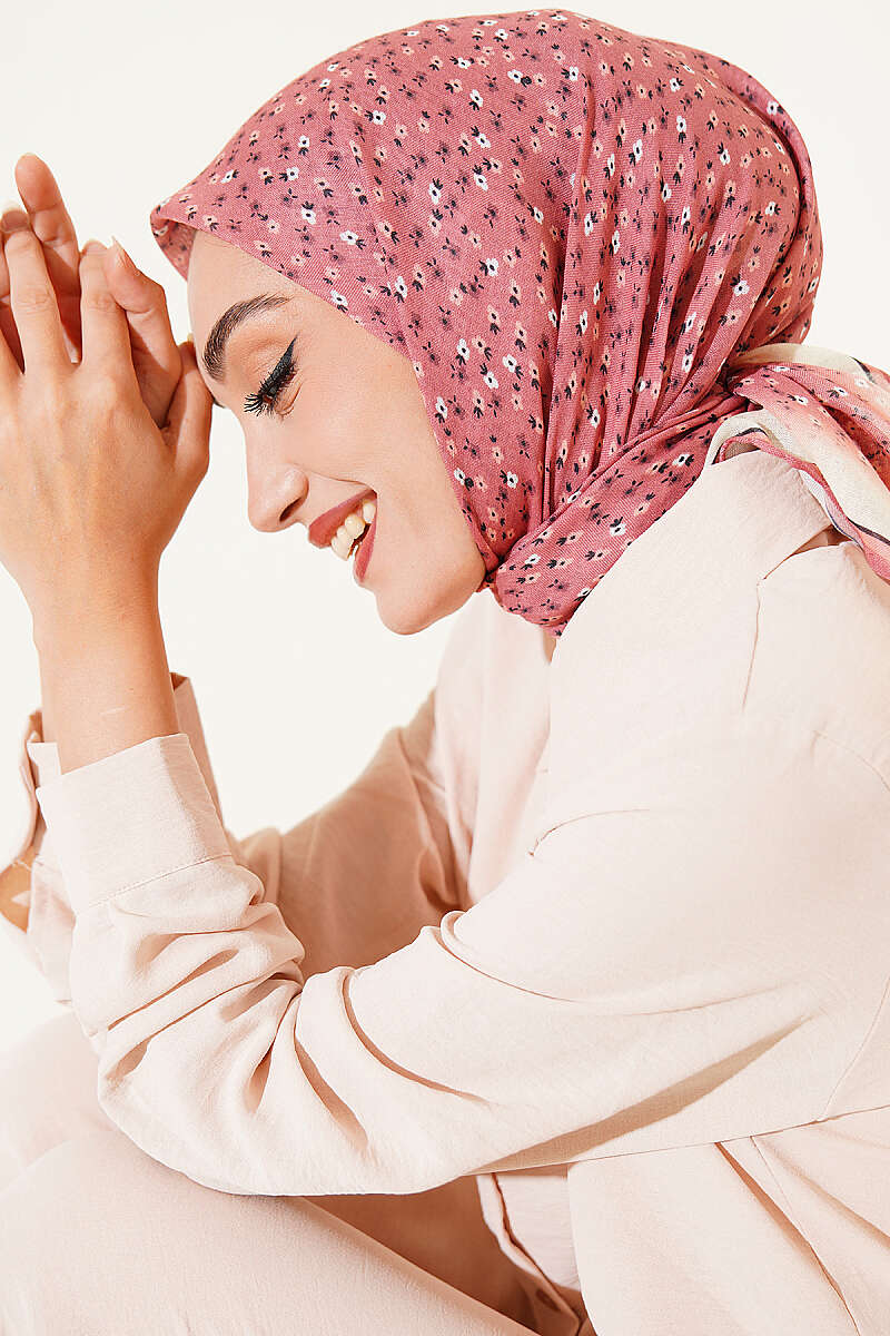 Mini Floral Striped Scarf - Dusty Rose