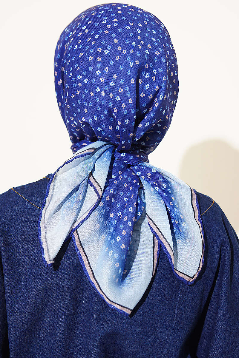 Mini Floral Striped Scarf - Navy