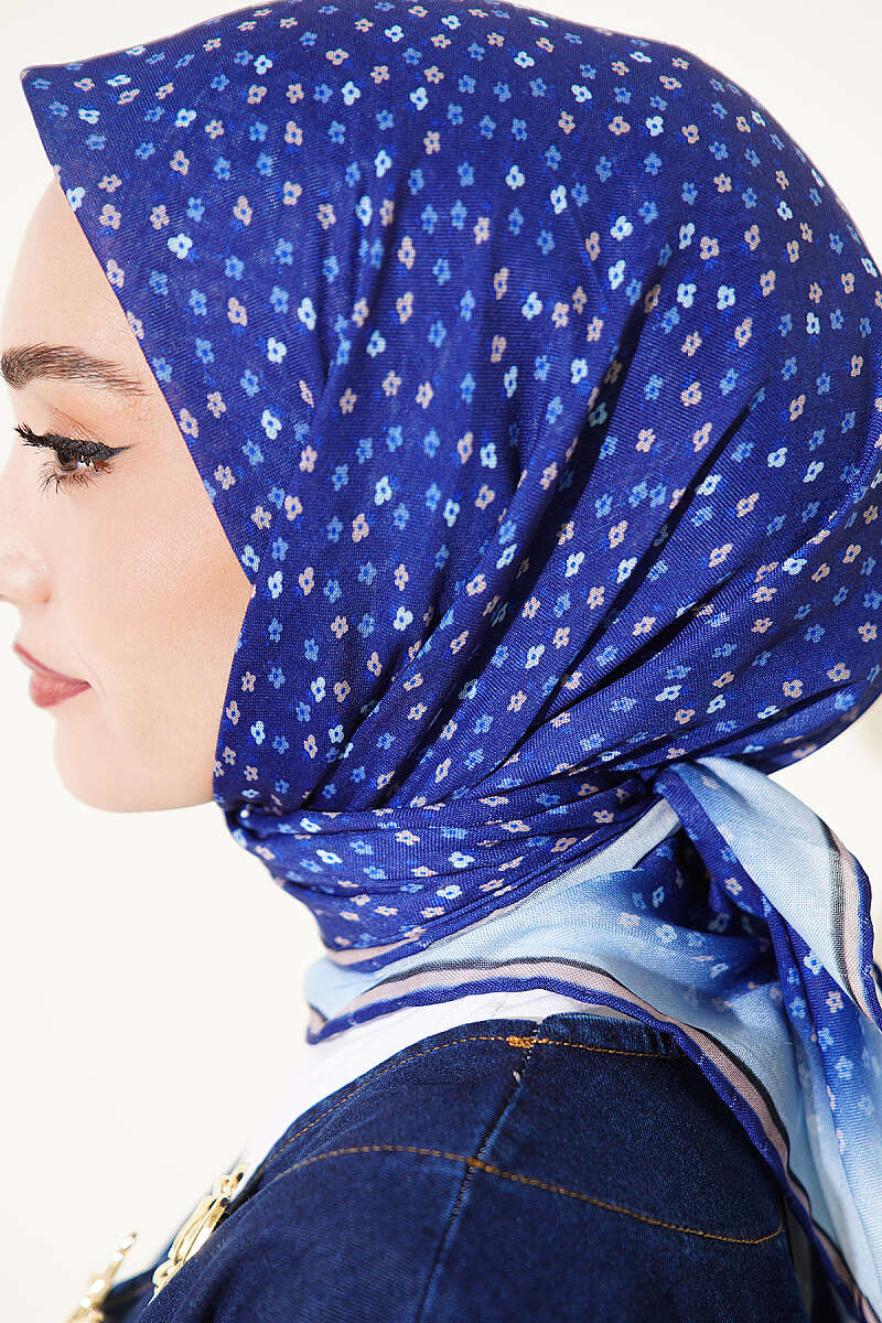 Mini Floral Striped Scarf - Navy