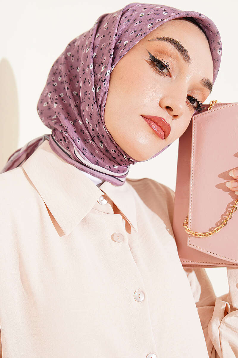 Mini Floral Striped Scarf - Mink