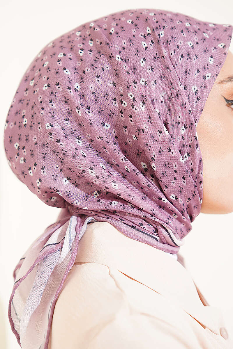 Mini Floral Striped Scarf - Mink
