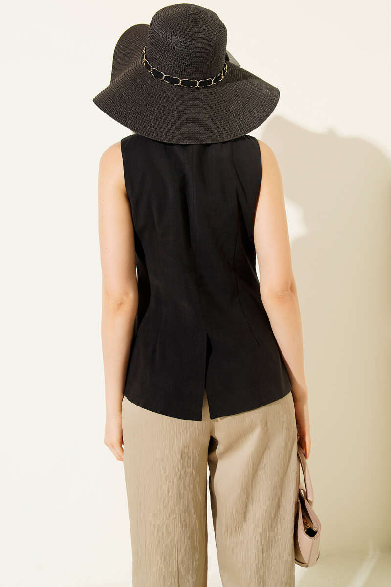 Tencel Vest with Mini Buttons - Black