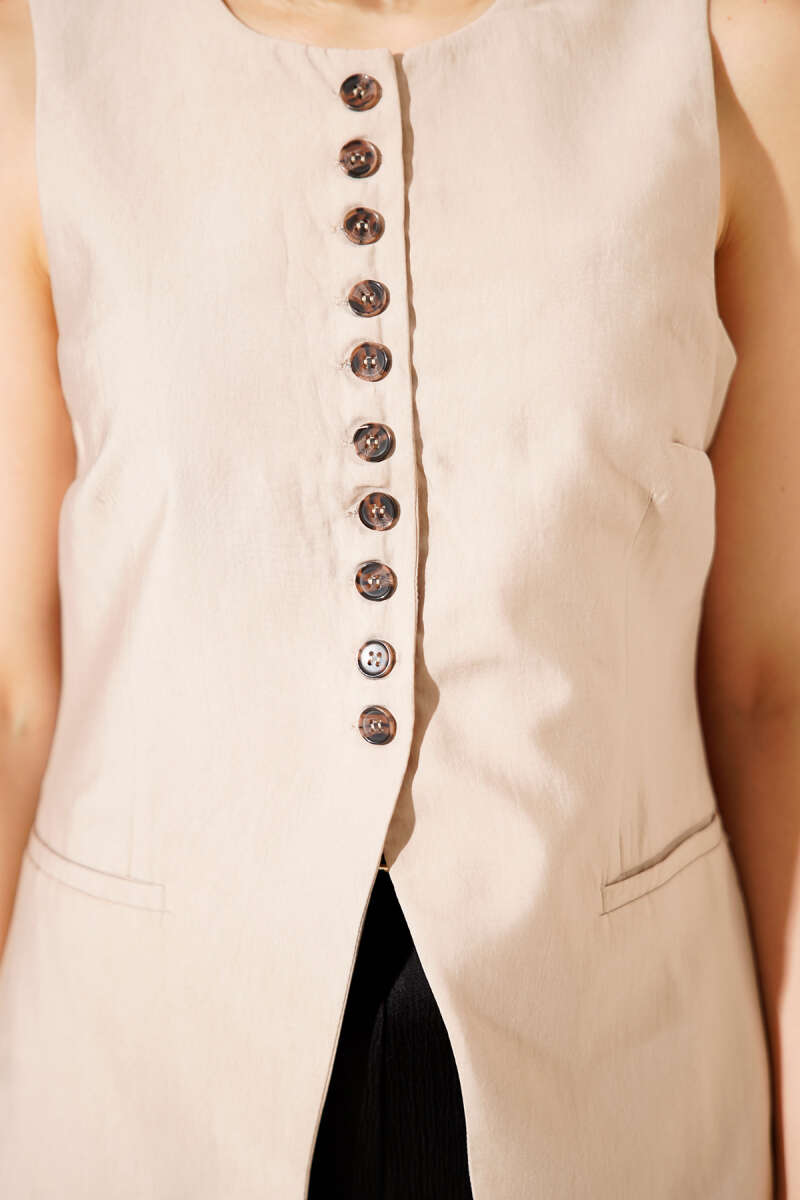 Tencel Vest with Mini Buttons - Stone