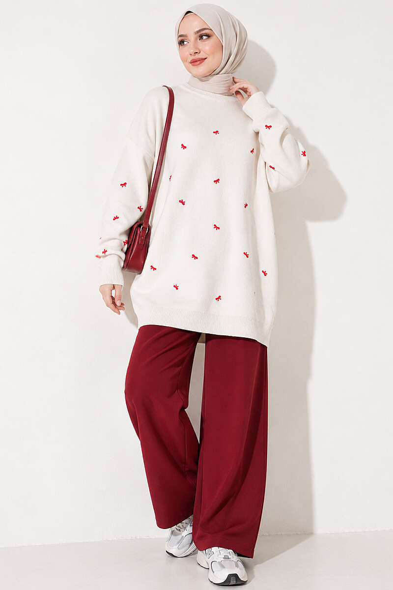 Knit Tunic with Mini Bows - Stone