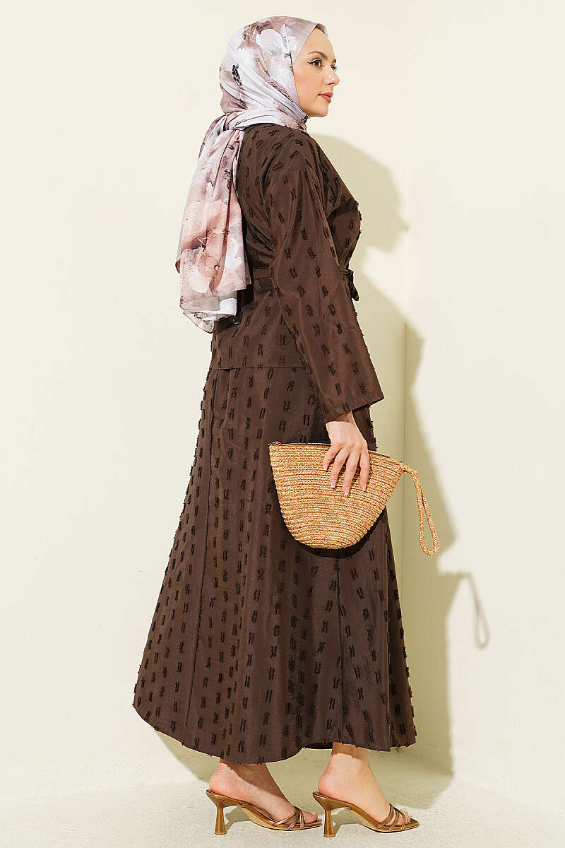 Two-Piece Skirt Set with Mini Tassels - Brown