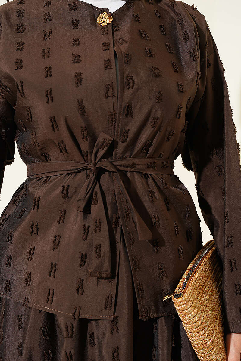 Two-Piece Skirt Set with Mini Tassels - Brown