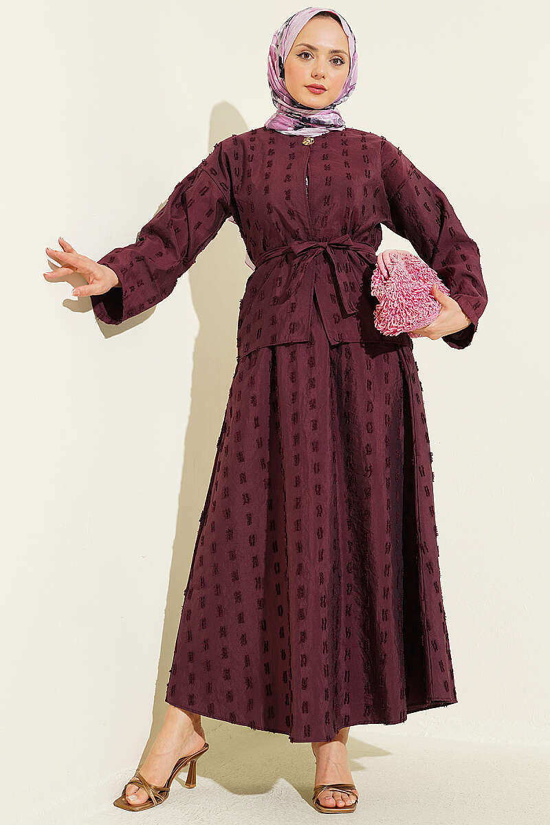 Two-Piece Skirt Set with Mini Tassels - Plum